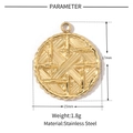 Macro detail of golden stainless steel round pendant with 17x15mm radial grid texture - Gold Round Ray Geometric Pendant (VG187)