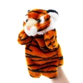 Vue détaillée d'une marionnette tigre en peluche avec fourrure orange et rayures - Tigre
