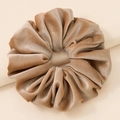 Champagne velvet oversized scrunchie with vertical ribbed texture for women hair - Camel