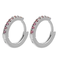 Silver-plated hoop earrings with vibrant micro-pave red cubic zirconia settings - Platinum Plated Red Zirconia