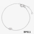 Elegant silver stainless steel bracelet featuring a round zircon stone and extension chain - Silver Bracelet (BPS811)