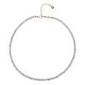 Detail showing lavender square beads with golden metal spacers and a heart charm - White Jade Necklace