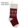 Knitted Christmas stocking in burgundy and ivory white with snowflake and tree patterns - Burgundy/Ivory White