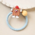 Blue elastic scrunchie with cute cartoon biscuit man charm wearing a yellow M hat - Light Blue Biscuit Figure