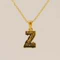 18k gold plated titanium necklace with letter Z pendant and black geometric texture - Gold Letter Z