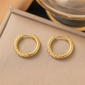 Gold stainless steel hoop earrings with unique hammered texture and polished finish - AG51 Half Starry Sky Gold