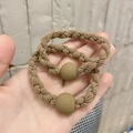 Brown braided high elasticity hair tie with matching matte bead detail, two-piece set - Braided Bead / Khaki Round Bead