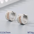 Silver stainless steel huggie earrings with light brown crystals for men and women - Silver Base + Light Brown & White Zirconia (KE118348-TGD)