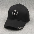 Black cotton baseball cap with silver metal Eiffel Tower pendant and visor rings - [circular Iron Tower] Black