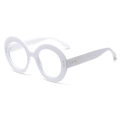 Weiße runde Oversize-Brille mit dickem Rahmen, poliertem Finish und Metallnieten - Weiß