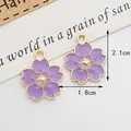 Purple enamel cherry blossom charms with gold trim for DIY jewelry, size 2.1x1.8cm - 1.8CM×2.1CM / Purple