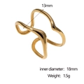 Detail view of gold curved double-line open ring with size 18mm and 13mm width dimensions - Adjustable Open / Gold