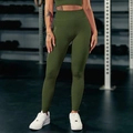 Leggings de yoga taille haute vert olive en maille côtelée sans couture pour femme - Vert Foncé