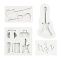 White silicone music molds featuring guitar, violin, and headphones for cake fondant DIY - Grey 4-Piece Set