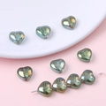 10mm heart-shaped glass loose beads in iridescent grey-green for DIY jewelry making - 6# Gray Green