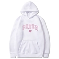 Weißer Kapuzenpullover mit rosa Herz-Print und Fresh Love Schriftzug für Damen - S / Oberteil Und Unterteil / Weiß