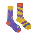 Asymmetric purple and yellow mid-calf cotton socks with I AM GREAT! sports pattern - Purple Yellow GREAT Letter