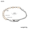 Pulsera de perlas de agua dulce barrocas con cierre de palanca de acero inoxidable, 17 cm - Pulsera Geométrica de Ondas (E375) / Color Acero / 17cm