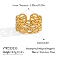 Macro shot of gold stainless steel hollow woven ring with size and weight dimensions - Hollow Woven Gold Style (YYR023136) / Adjustable Open / Gold