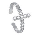 Silver beaded cross open ring in polished stainless steel with adjustable band design - Adjustable Open / Silver