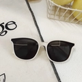 Retro cream white cat-eye sunglasses with dark round lenses for a minimalist vintage look - Rice White 8 - Retro Round
