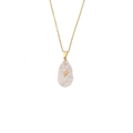 Gold stainless steel necklace with white marble pendant featuring a lightning bolt symbol - White Lightning Style (5#White Pine)