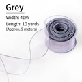 Gray 4cm wide semi-transparent organza ribbon roll for princess cake decoration 10 yards - Fishtail Ribbon Grey / 4cm Wide 9m Long