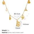 Collana dorata con stella marina, perle e ciondolo lettera B da donna elegante - Lettera B (XL206)