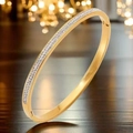 18k gold plated stainless steel hinge bangle with sparkling white zircon inlay - Gold