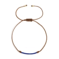 Handmade brown braided rope bracelet with navy blue square beads and adjustable clasp - Dark Blue Beaded / Brown
