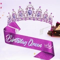 Sparkling purple birthday queen sash and rhinestone tiara set for party girls - Purple Silver Set (Queen)(7)