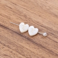 White heart-shaped natural shell bead with gold letter T and silver pearl pin for DIY jewelry - Letter T