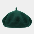 Detail of a thick wool beret in dark green with a top stem and high-quality felt texture - One Size / Green