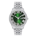Dettaglio ravvicinato di un orologio di lusso da uomo argento con quadrante verde e cristalli - Cassa Argento Quadrante Verde