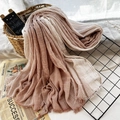 Artistic striped cotton linen scarf in reddish brown and beige gradient with fringe edges - Light Coffee