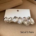 Set of 3 pairs of vintage silver earrings with minimalist wrinkled geometric designs - 66# Steel Needle - Silver (6-Piece Set)