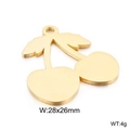Ciondolo a ciliegia dorato traforato in acciaio al titanio spazzolato, 28x26mm - Ciondolo a forma di ciliegia (KLJ2621-Z) / Oro