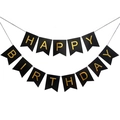 Striscione di buon compleanno nero con lettere in lamina d'oro per decoro festa - Striscione a Coda di Rondine Buon Compleanno Nero Oro