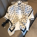 Elegant beige silk square scarf featuring classic black polka dots and border - Polka Dot Rice White