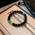 Detail view of 8mm aquamarine agate beaded bracelet with wrist size 14 to 17cm - Fits Wrist 14-17cm / 8mm Bead Diameter (Style A)