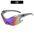 Y2K futuristic wrap around sunglasses with colorful gradient mirror lenses and grey temples - Green Mirrored