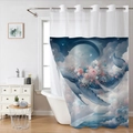Dettaglio della tenda da doccia a doppio strato con anelli metallici e stampa floreale balena - Balena di Fiori da Sogno / Tenda da Doccia Singola