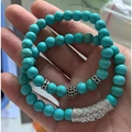 Blue turquoise bead bracelets with silver dragon head charm and black stone spacer beads - Blue Turquoise Silver Color