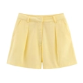 Women's minimalist light yellow casual shorts with belt loops and side pockets in plain fabric - S / Shorts