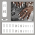 Faux ongles gris et blanc motif marbre, longueur moyenne, forme amande au style moderne - W387 Motif d'Arbre à la Mode (Style Colle)