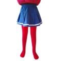 Kids navy pleated skirt with white stripes and bright red tights set for school style - 6-8 Years / Red Stripes