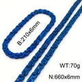 Conjunto cadena bizantina azul de acero inoxidable con collar 660mm y pulsera 210mm - Set de 6mm / Azul