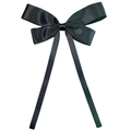 Close-up of elegant large black satin bow hair clip with long flowing ribbons on white - Black