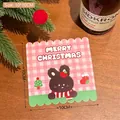 Pink checkered Christmas card with cute bear and 10x10cm size tag on wood desk - Style 6 Pink - Christmas Black Rabbit Header