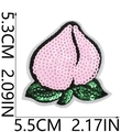 Detailed view of pink sequin peach embroidery patch with size markers 5.5 x 5.3 cm - 10# Peach